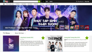 Giao diện website Zing TV cho việc xem TV và phim trực tuyến